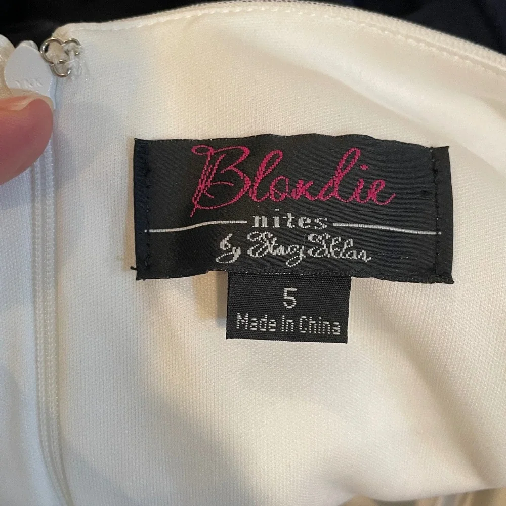 Blondie Nites Stacy Sklar Floral Embroidered Halter Prom Dress Gown Size 5 Navy - Picture 6 of 8